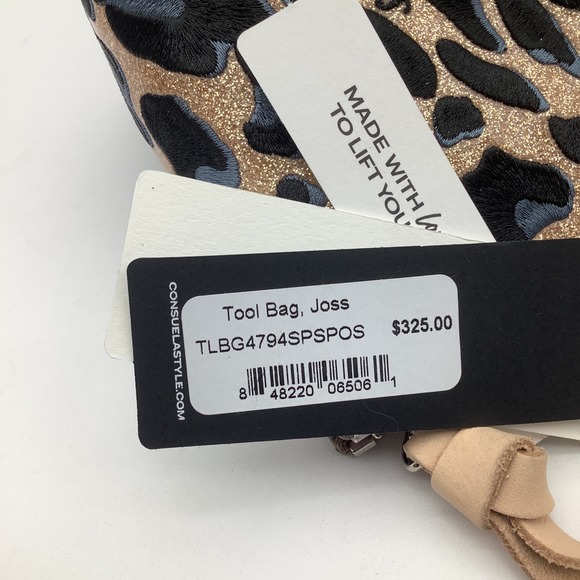 Consuela Tool Bag Joss Leopard Print Gold Glitter‎ Clutch Crossbody Purse NWT - Picture 6 of 12